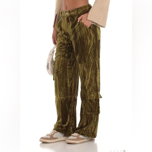 Pretty Garbage Griseta Velvet Cargo Pants in Green sz M NWT - Picture 5 of 16